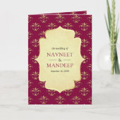 Magenta Pink Gold Verziert Anand Karaj Sikh Weddin Einladung (Vorderseite)