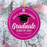 Magenta Pink Graduate Custom Abschluss Christmas Keramik Ornament<br><div class="desc">Dieses schicke Magenta rosa Sonderstudium Weihnachtsschmuck mit Ihrem High School oder Uni Namen für die Klasse von 2025. Passen Sie mit Ihrem geschlossen Jahr unter der hübschen,  handgeschriebenen Schrift und der schwarzen Graduierung für ein großes personalisiertes Abschluss Geschenk an.</div>