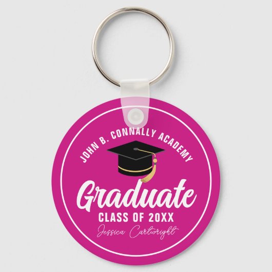 Magenta Pink Graduate Personalisiert 2023 Abschlus Schlüsselanhänger (Rückseite)