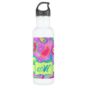 Magenta Pink Green Modern Paisley Pattern Trinkflasche