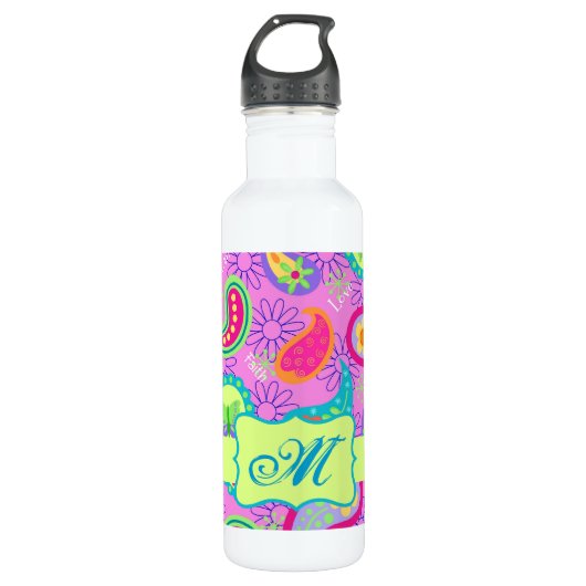 Magenta Pink Green Modern Paisley Pattern Trinkflasche (Vorderseite)