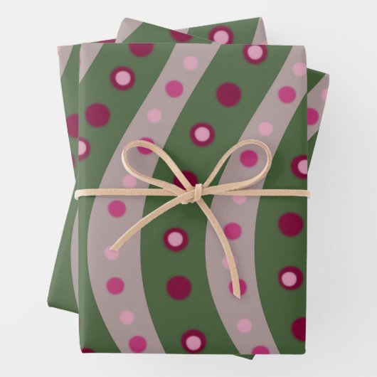 Magenta Pink Green Springtime Polka Dot Gemustert Geschenkpapier Set (Beispiel)