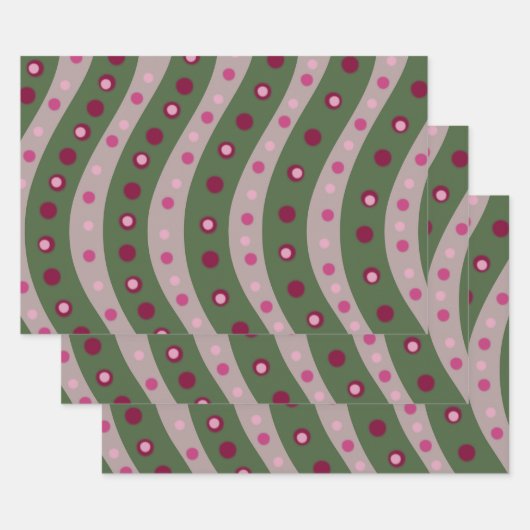 Magenta Pink Green Springtime Polka Dot Gemustert Geschenkpapier Set (Set)