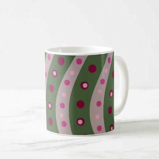 Magenta Pink Green Springtime Polka Dot Gemustert Kaffeetasse (VorderseiteRechts)