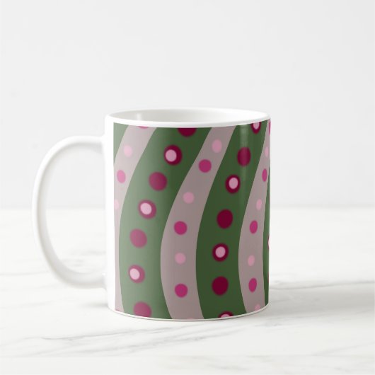 Magenta Pink Green Springtime Polka Dot Gemustert Kaffeetasse (Links)