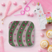 Magenta Pink Green Springtime Polka Dot Gemustert Pappteller (Party)