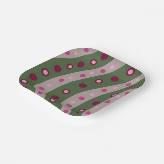 Magenta Pink Green Springtime Polka Dot Gemustert Pappteller (Gewinkelt)