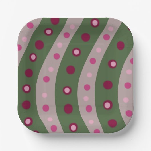 Magenta Pink Green Springtime Polka Dot Gemustert Pappteller (Vorderseite)