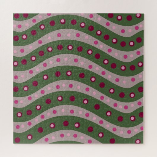 Magenta Pink Green Springtime Polka Dot Gemustert Puzzle (Horizontal)