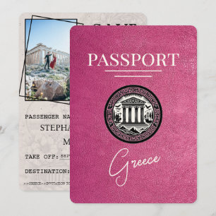 Magenta Pink Griechenland Reisepass Save-the-Date- Save The Date