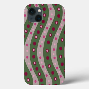 Magenta Pink Grüne Frühlings- Polka Punkt Muster  iPhone 13 Hülle