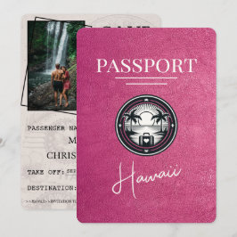 Magenta Pink Hawaii Passport Save the Date