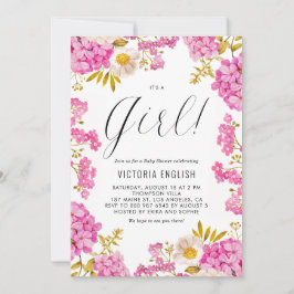 Magenta Pink Hydrangeas Es ist eine Girl Baby Dusc Einladung