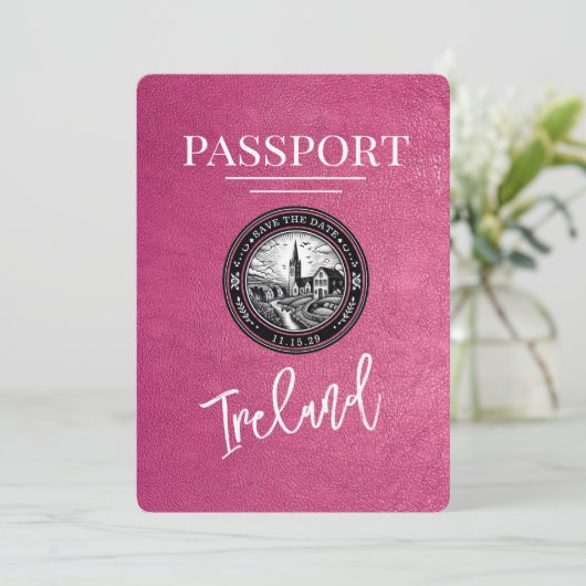 Magenta Pink Irland Pass Save the Date (Stehend Vorderseite)