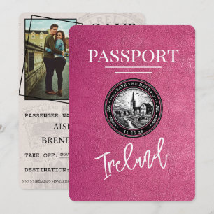 Magenta Pink Irland Reisepass Save The Date