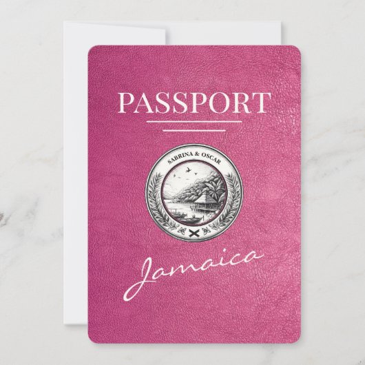 Magenta Pink Jamaica Passport Save the Date (Vorderseite)