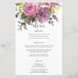 Magenta Pink Lila Floral Boho Chic Wedding Menu