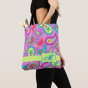 Magenta Pink Modern Paisley Monogram Tasche