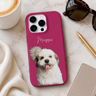 Magenta Pink Moderner Hund Foto und Schriftname iPhone 16 Pro Hülle