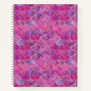 Magenta Pink Monogram Mermaid Notebook Notizblock