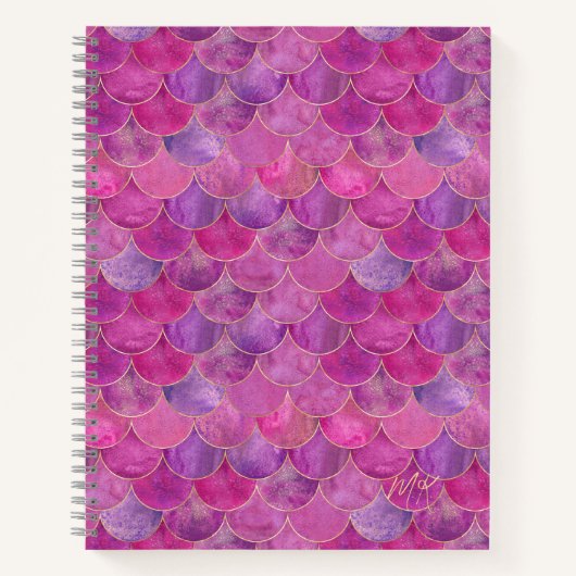 Magenta Pink Monogram Mermaid Notebook Notizblock (Vorderseite)