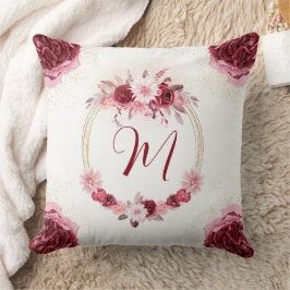 Magenta Pink Monogram Watercolor Blumenstrauß Kissen