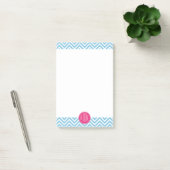 Magenta Pink Monogramm mit hellblauem Zickzack Post-it Klebezettel (Büro)
