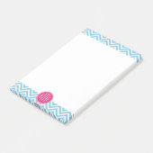 Magenta Pink Monogramm mit hellblauem Zickzack Post-it Klebezettel (angewinkelt)