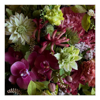 Magenta Pink Orchid and Green Clematis Floral Post Poster