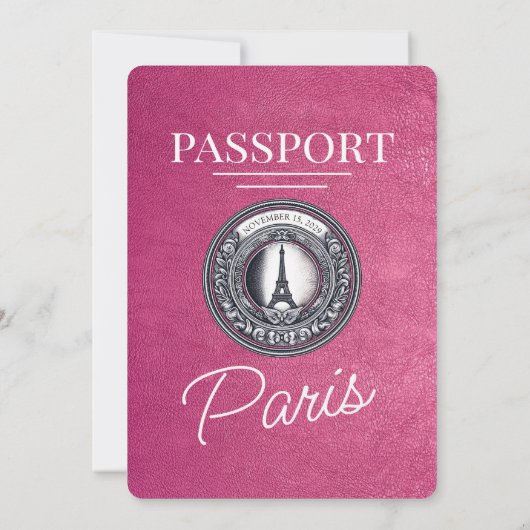 Magenta Pink Paris Passport Wedding Einladung (Rückseite)