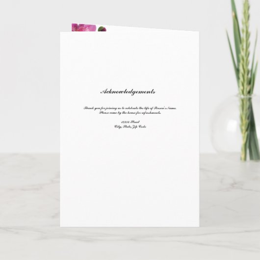 Magenta Pink Peony Funerary Program Programm (Rückseite)
