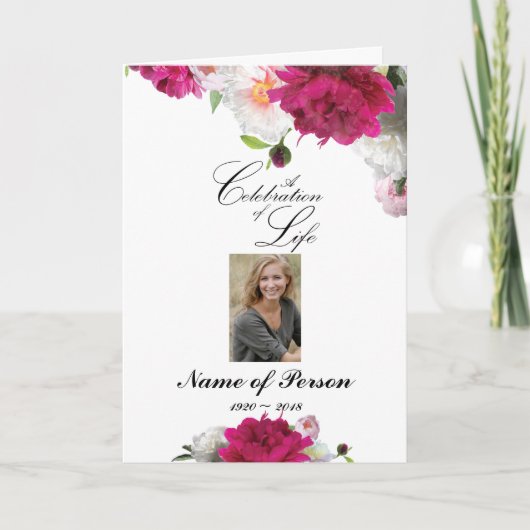 Magenta Pink Peony Funerary Program Programm (Vorderseite)