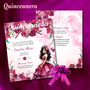 Magenta Pink Quinceanera Dress Floral Schmetterlin
