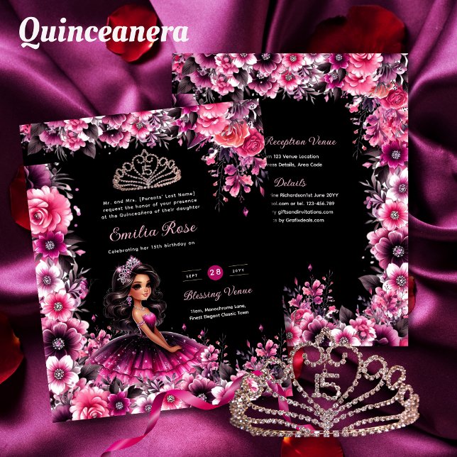 Magenta Pink Quinceanera Kleid Floral (Von Creator hochgeladen)