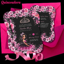 Magenta Pink Quinceanera Kleid Floral Einladung