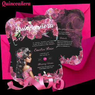 Magenta Pink Quinceanera Kleid Floral Einladung