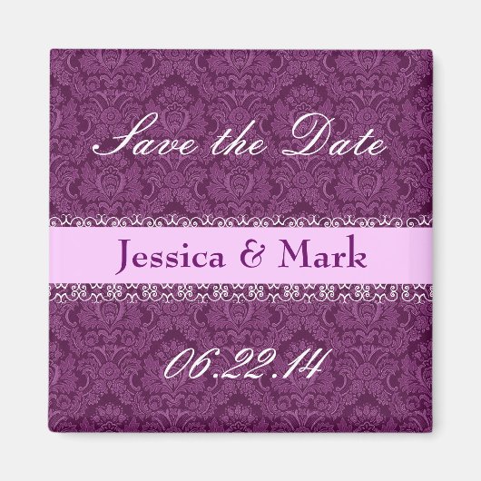 Magenta & Pink Rett Date Damask Wedding Magnet (Vorne)
