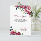 Magenta Pink Rose Floral Greenery Birthday Dankeskarte (Stehend Vorderseite)