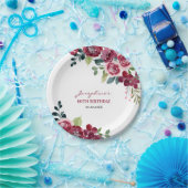 Magenta Pink Rose Floral Greenery Birthday Pappteller (Party)