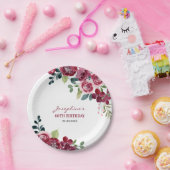 Magenta Pink Rose Floral Greenery Birthday Pappteller (Party)