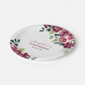 Magenta Pink Rose Floral Greenery Birthday Pappteller (Schrägansicht)