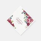 Magenta Pink Rose Floral Greenery Birthday Serviette (Ecke)