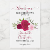 Magenta Pink Roses Elegant Wedding Danke Mini Weinetikett (Einzelnes Label)