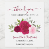 Magenta & Pink Roses Elegante Hochzeit Vielen Dank Weinetikett (Einzelnes Label)