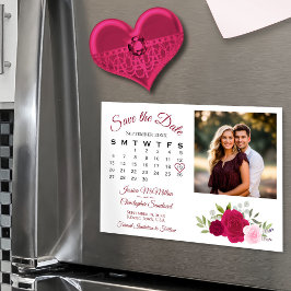 Magenta & Pink Roses Kalender Foto Save the Date Magneteinladung