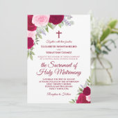 Magenta & Pink Roses Moderne katholische Hochzeit Einladung (Stehend Vorderseite)