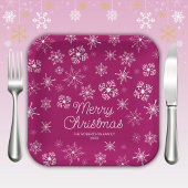 Magenta Pink Snowflakes Weihnachts-Party Pappteller