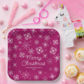 Magenta Pink Snowflakes Weihnachts-Party Pappteller (Party)