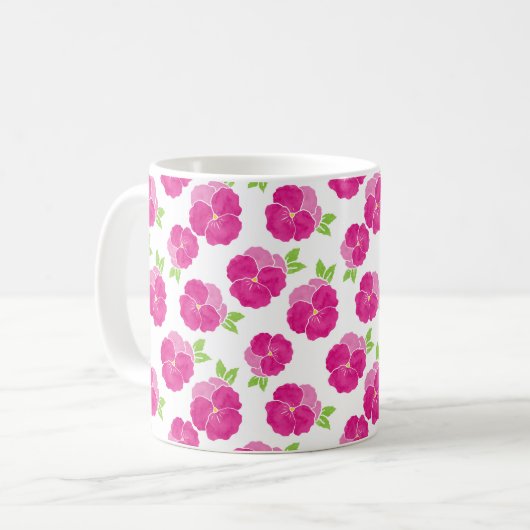 Magenta Pink Stiefmütterchen Kaffeetasse (Vorderseite Links)