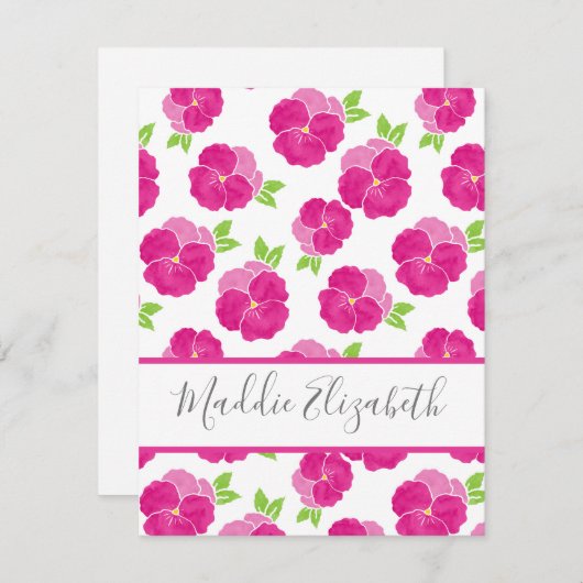 Magenta Pink Stiefmütterchen Mitteilungskarte (Vorne/Hinten)